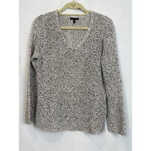 Eileen Fisher 100% Cotton Open Weave Sweater Size L Cream V-Neck